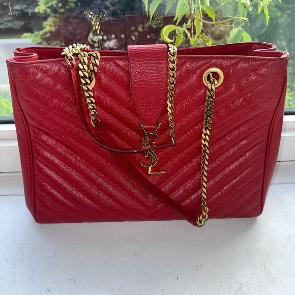 Saint Laurent Large Red “Cassandre” Tote  & Matching Wallet - Picture 5 of 16